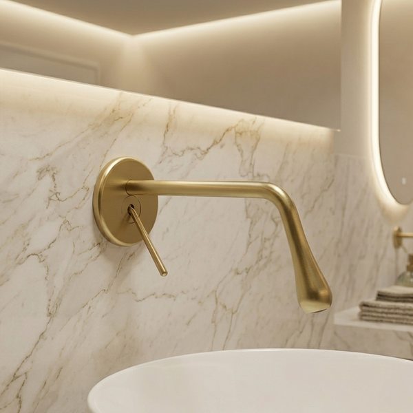 BASSINO Wall Mount Basin Mixer Tap | Brass Body | Modern faucet - 5 Years Warranty Brushed Gold