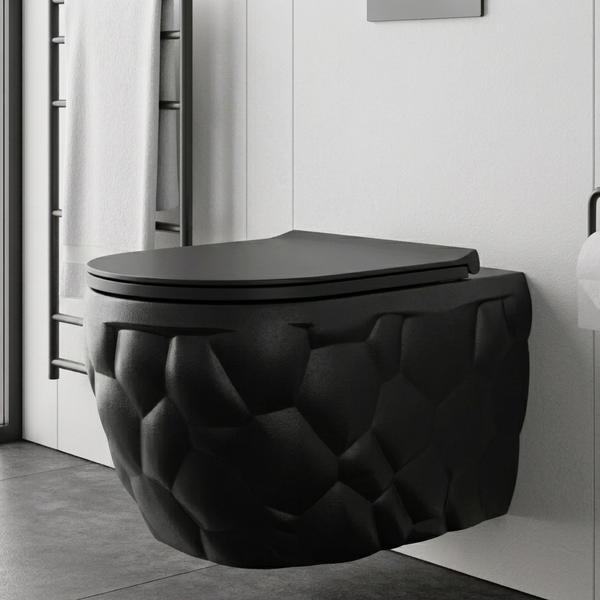 BASSINO Designer Rimless Wall-Hung Toilet Black Matt