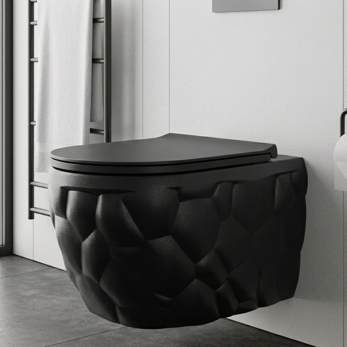BASSINO Designer Rimless Wall-Hung Toilet Black Matt