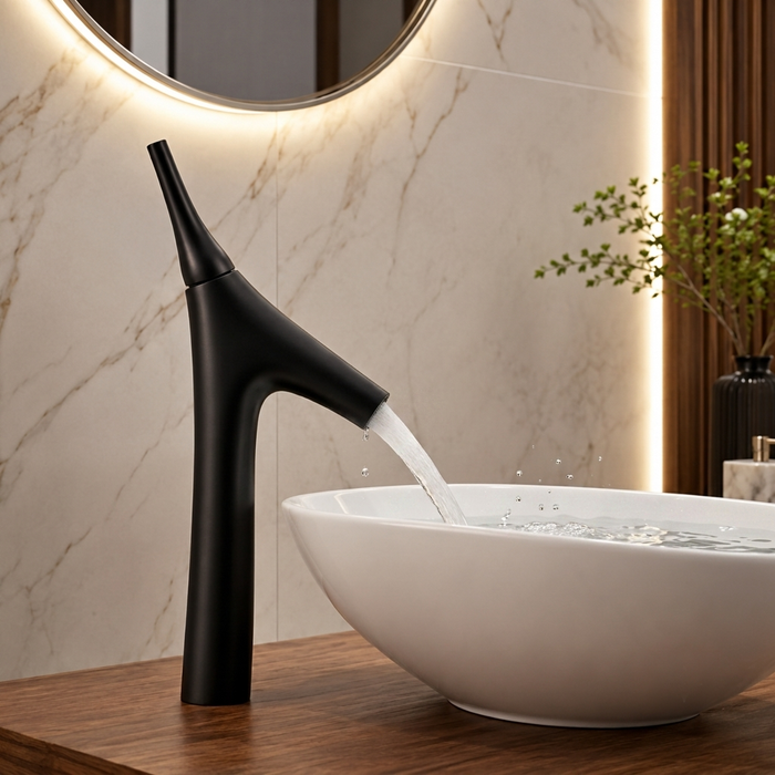 BASSINO Carlos Series – Premium Designer Basin Faucet in Matt Black | Contemporary Luxury Bathroom Fixture With Intuitive Cold Water Flow Control | Matt Black