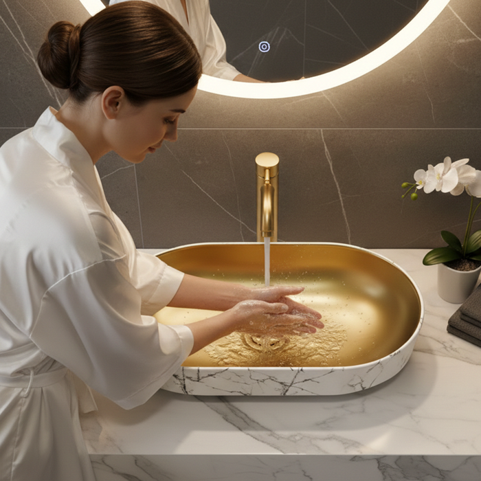 Bassino Designer Table Top Wash Basin 22 × 13 × 5.5 Inches | Dual Color Imported Basin