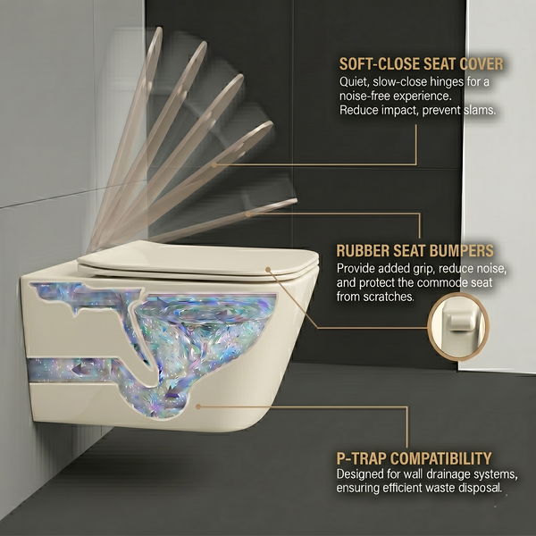Bassino Wall Hung Toilet – Glossy Khakhi  | 20.5 x 13.5 x 14 Inches Modern WC