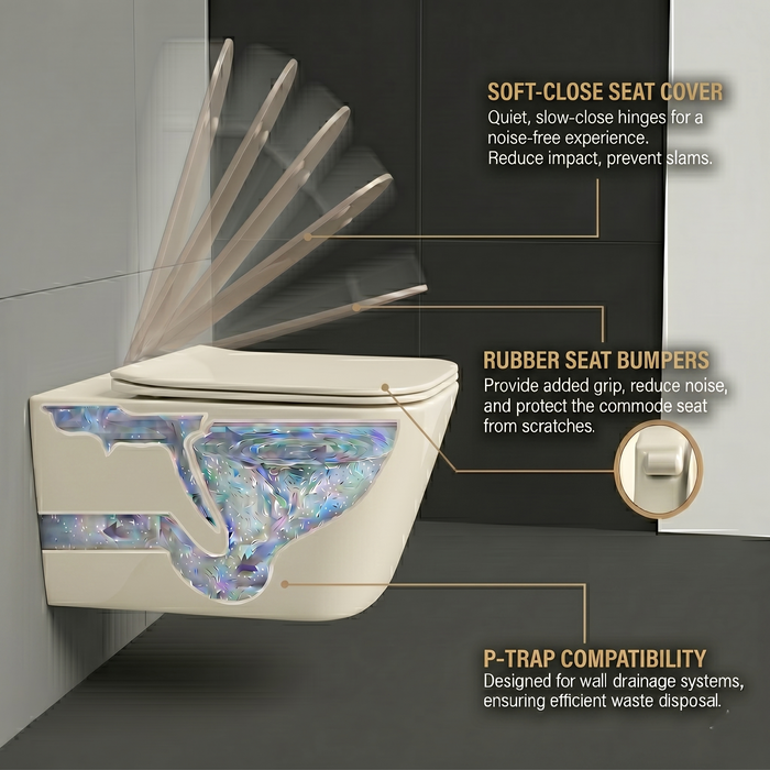 Bassino Wall Hung Toilet – Glossy Khakhi  | 20.5 x 13.5 x 14 Inches Modern WC