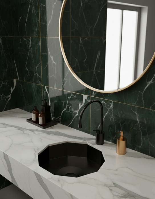 Premium Stainless Steel Decagon Black Under Counter Wash Basin (18.5x18x5 In)