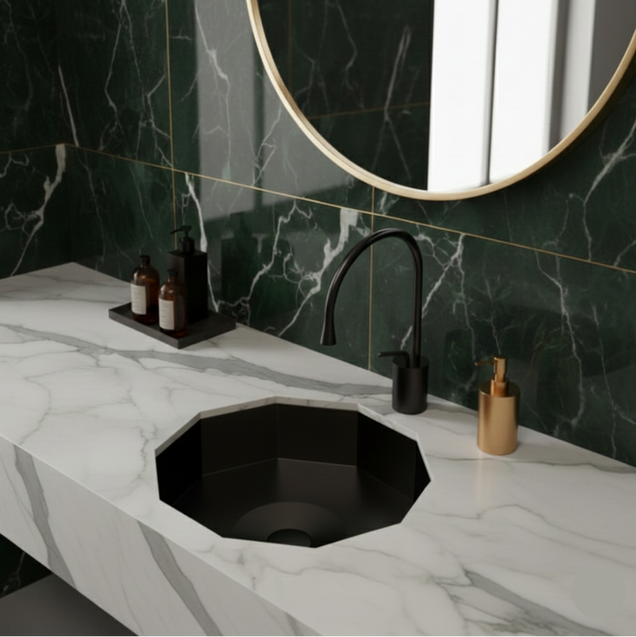 Premium Stainless Steel Decagon Black Under Counter Wash Basin (18.5x18x5 In)