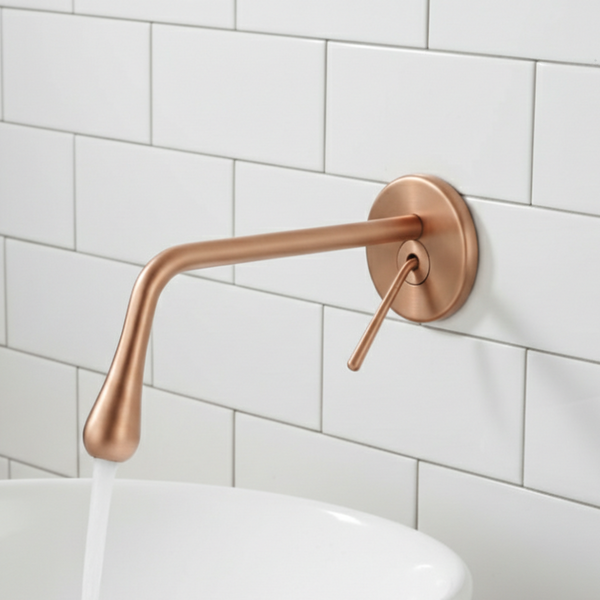 BASSINO Wall Mount Basin Mixer Tap | Brass Body | Modern faucet - 5 Years Warranty Brushed Rose Gold