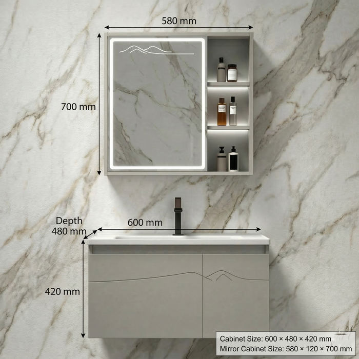 BASSINO Bathroom Vanity Cabinet Set – 24″ Plywood Vanity with Ceramic Basin & 23″ LED Mirror Cabinet