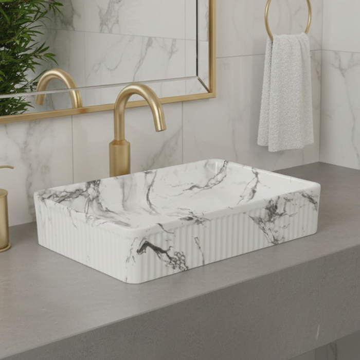 Bassino fluted Matte Marble Table Top Wash Basin 20 × 13.5 × 5 Inches | Luxury Imported Wash Basin