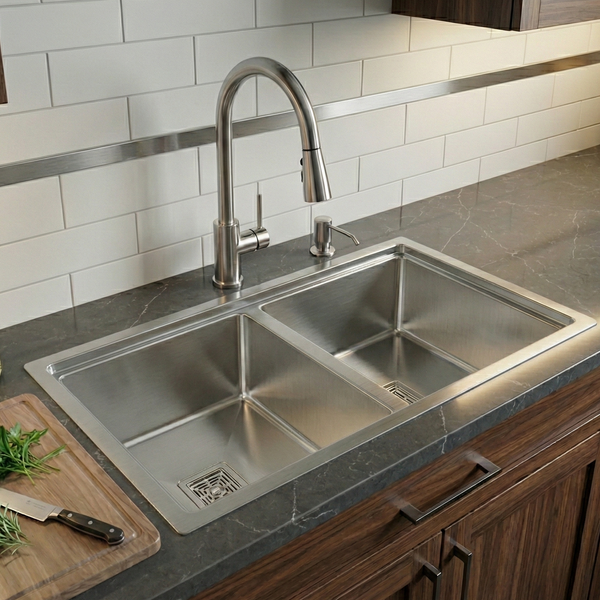 Premium SS 304 Grade Double Equal Bowl Kitchen Sink, Matte Finish, 30x18x9 In, 25 Years Warranty