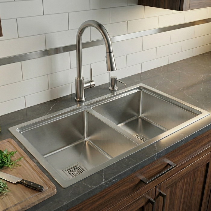 Premium SS 304 Grade Double Equal Bowl Kitchen Sink, Matte Finish, 30x18x9 In, 25 Years Warranty
