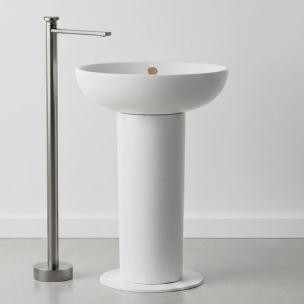 BASSINO Luxury Floor Standing Basin Mixer Tap | Designer Freestanding Faucet - 5 Years Warranty Gun Grey