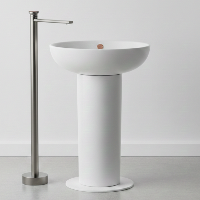 BASSINO Luxury Floor Standing Basin Mixer Tap | Designer Freestanding Faucet - 5 Years Warranty Gun Grey