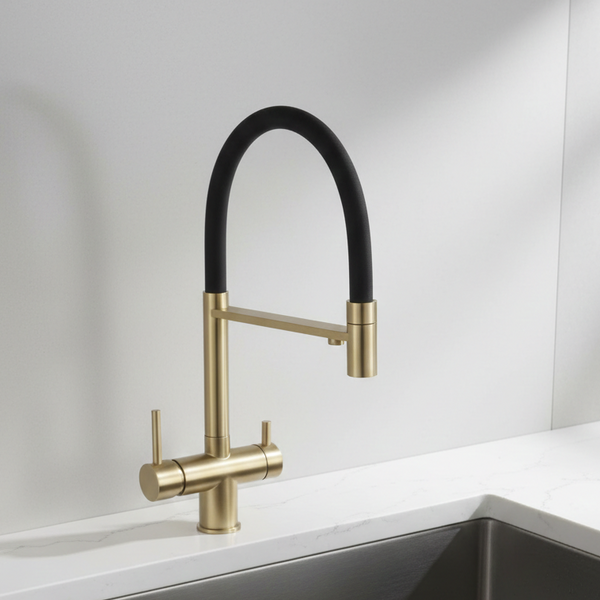 BASSINO Luxury Pull-Down Modern Kitchen Faucet Kitchen Mixer Tap | 5 Years Warranty Brushed Gold