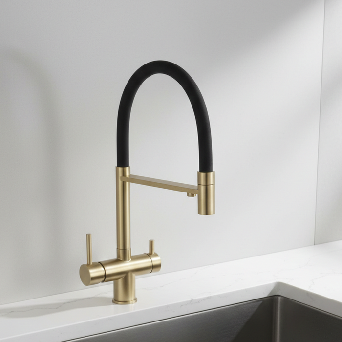BASSINO Luxury Pull-Down Modern Kitchen Faucet Kitchen Mixer Tap | 5 Years Warranty Brushed Gold