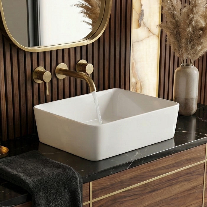 Luxury Modern Ceramic Compact Rectangular Table Top Basin (SPRITE) (405x310x125mm)