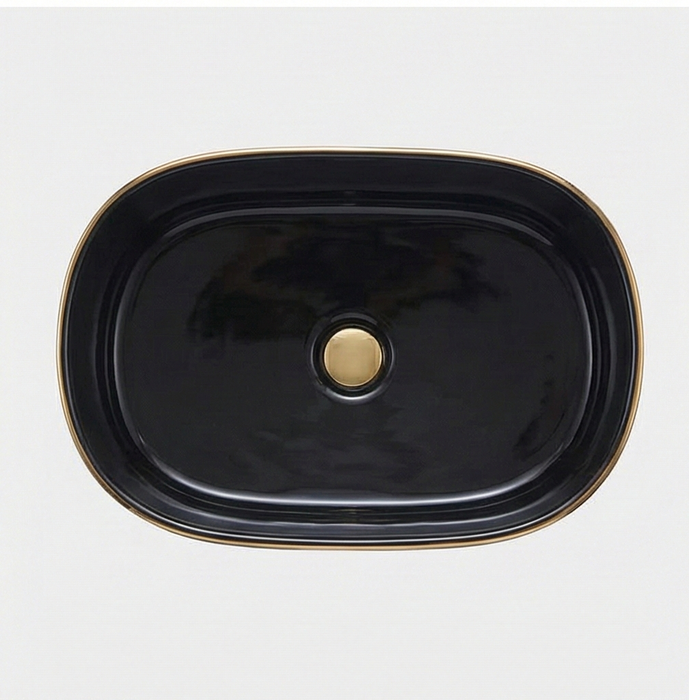 Premium Designer Ceramic Table Top Wash Basin, Rose Gold detailing Glossy finish (20 x 12 x 6 In) ZXTT/746/747