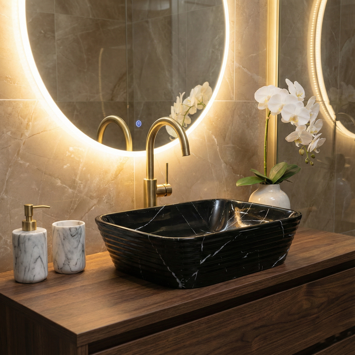 Modern Marble finish Countertop Wash Basin | (20" × 15"× 6" IN) Designer Bathroom Sink