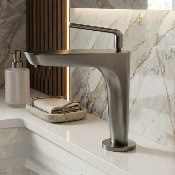 BASSINO Premium Short Basin Mixer Faucet (Hot & Cold)| Luxury Finish – 5 Years Warranty Gun Grey