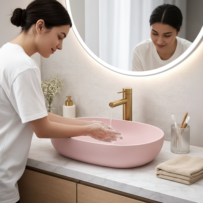 Designer Oval Countertop Wash Basin | (24" × 17" × 6" IN) Matte Finish Bathroom Sink