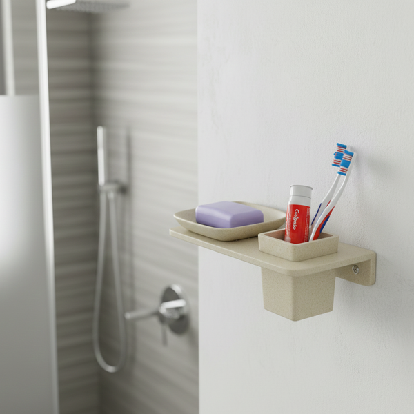 BASSINO Stylist Soap Dish Holder With Tumbler Holder-Glossy Marble