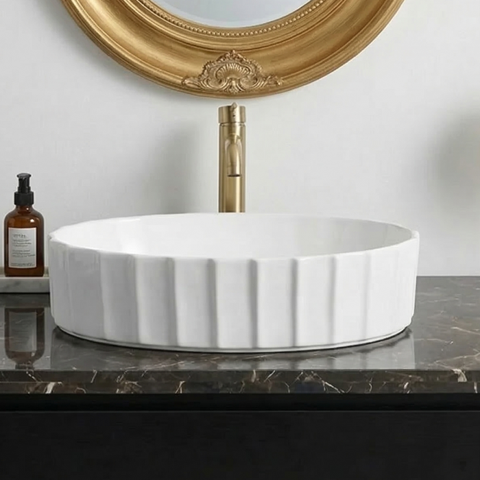 Plain White Glossy Finish Oval Countertop Bathroom Sink Wash Basin (22" × 14" × 6" IN)