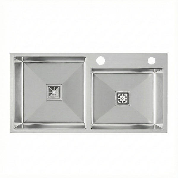 Premium SS 304 Grade Double Different Bowl Kitchen Sink, Matte, 45x20x9 In, 25 Years Warranty