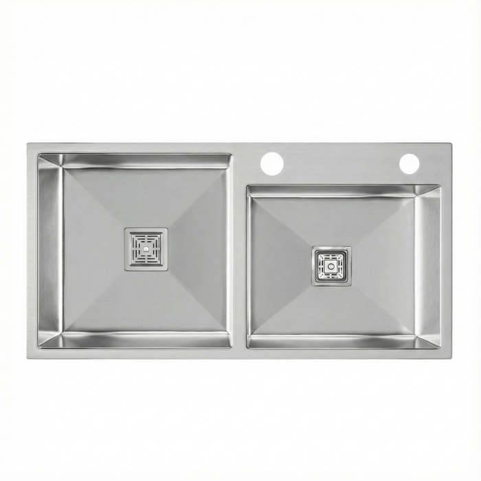 Premium SS 304 Grade Double Different Bowl Kitchen Sink, Matte, 36x18x9 In, 25 Years Warranty