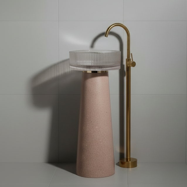 Glass Pedestal Wash Basin,size-16x16x34 Inch