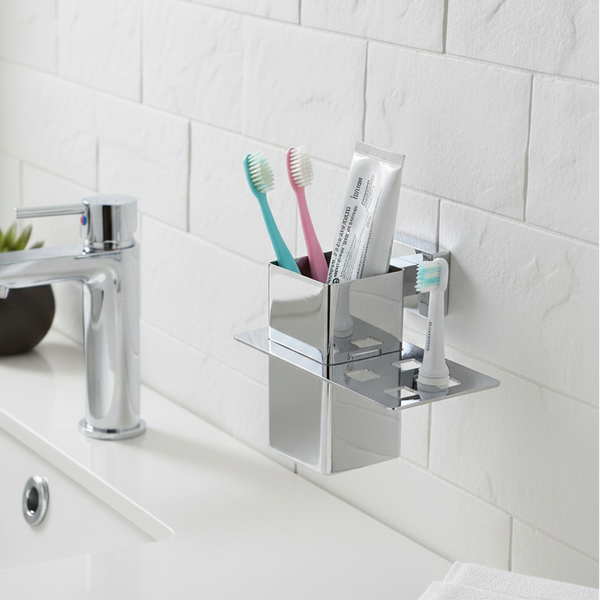 BASSINO Stylish Toothbrush Tumbler For Bathroom/office/home/hotels-Brass-Chrome Glossy Finish Silver