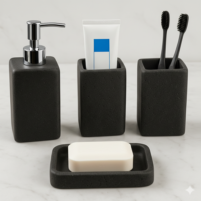 Black Stone Bathroom Accessory Set - 4 Pieces