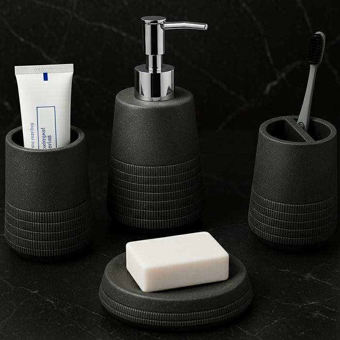 Black Stone Bathroom Accessory Set - 4 Pieces