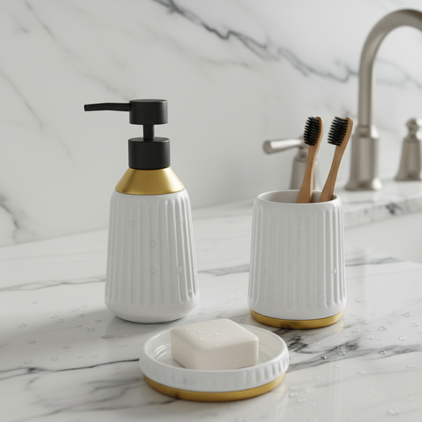 Premium 3-Piece Ceramic Bathroom Accessory Set White