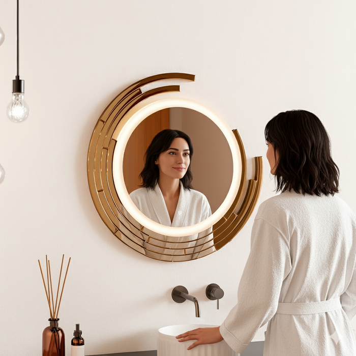 LED Round Bathroom Glass Wall Mount Mirror With 3 Lighting Options (Warm, White, Natural White)