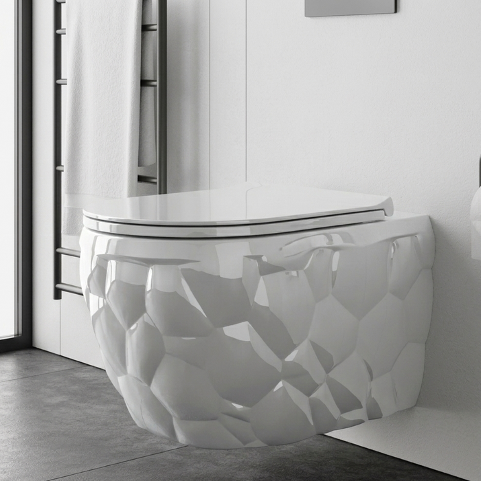 BASSINO Designer Rimless Wall-Hung Toilet White Glossy