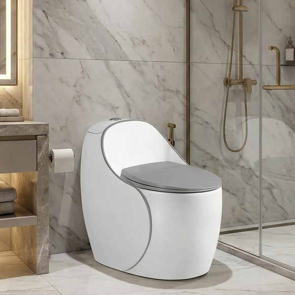 Luxury Imported One-Piece Western Toilet | Designer Floor Mounted WC | Approx. 23 × 17 × 25 Inches White