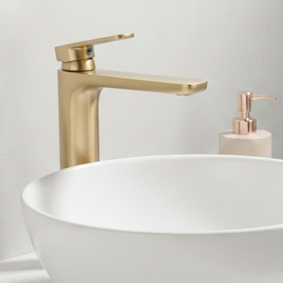 Premium Brass Tall Basin Mixer Tap – Brushed Gold Finish Tall Size (NCGF 502) – 5 Years Warranty