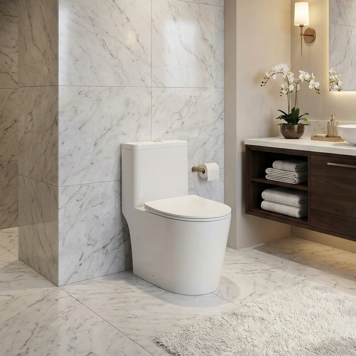 Luxury Imported One-Piece Western Toilet | Glossy Floor Mounted WC with PP Cover | Approx. 27 × 16 × 25 Inches