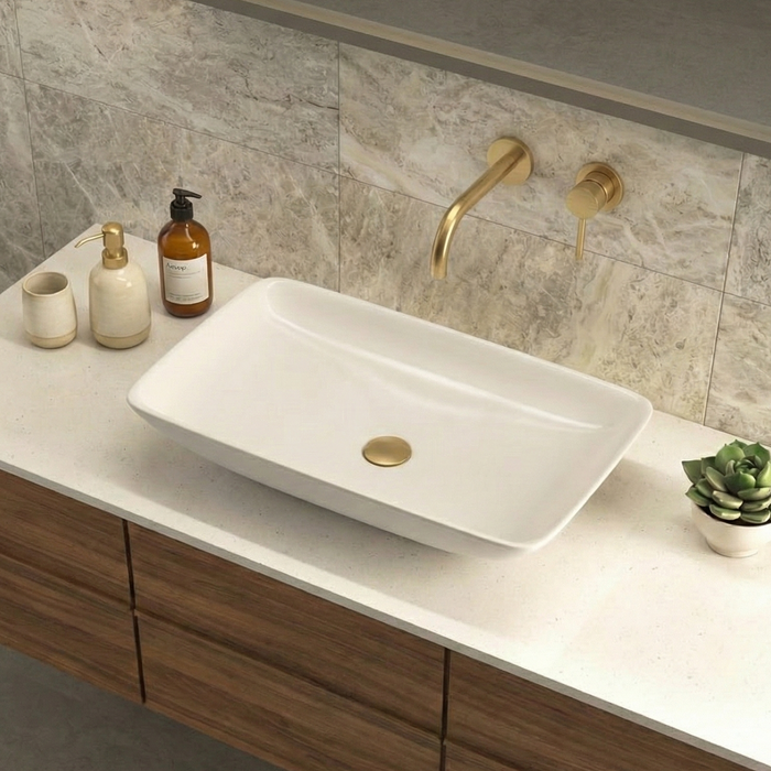 Premium Modern Ceramic White Rectangular Table Top Basin (MARIGOLD) (630x375x115mm)