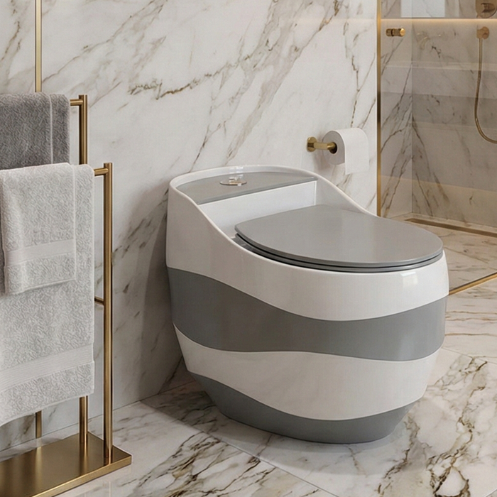 Luxury Designer One-Piece Western Toilet | Glossy + Matte Finish Floor Mounted WC | Approx. 26 × 18 × 24 Inches