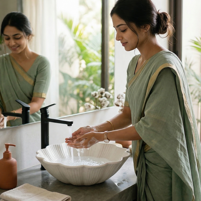 BASSINO Designer Artificial Table Top Basin – 18" Luxury Shell Shape Countertop Wash Basin