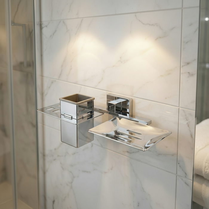 BASSINO Stylish Soap Dish & Toothbrush Tumbler For Bathroom/office/home/hotels-Brass,Glossy Finish