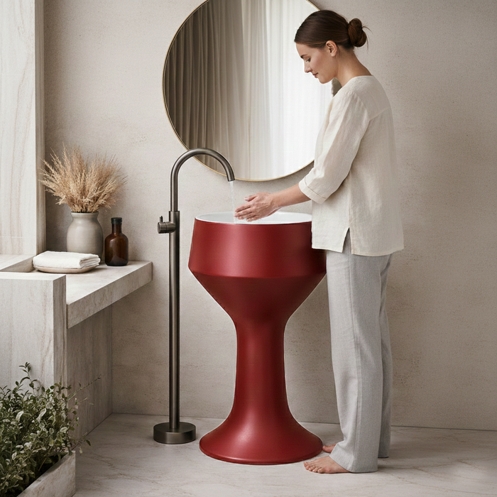 Luxury Pedestal Wash Basin | Designer Artificial Stone Freestanding Basin – Matte Finish 16″ × 16″ × 34″ In