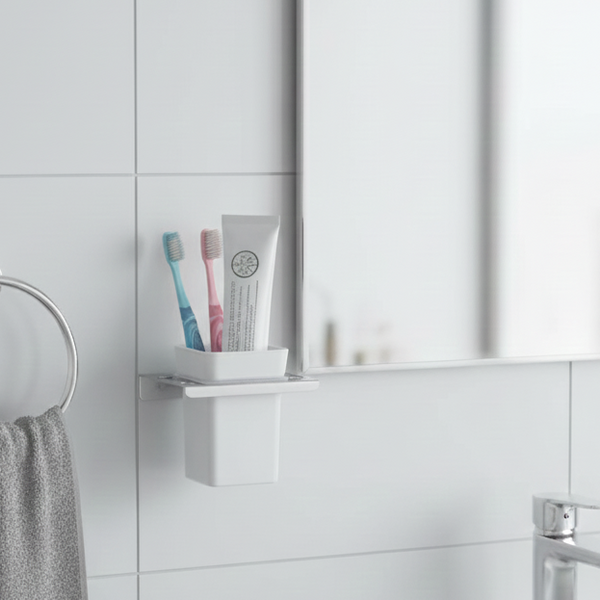 BASSINO Stylish Toothbrush Tumbler Holder For Bathroom-SS 304 & PTMT Material-CHROME FINISH