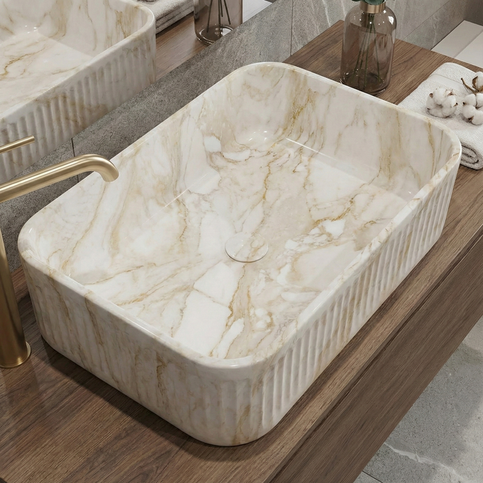 Bassino Glossy Marble Table Top Wash Basin 20 × 13.5 × 5 Inches | Imported Premium Basin BTT-11823