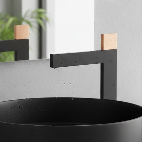 Premium Brass Tall Basin Mixer Faucet, Black Body with Rose Gold Handle (Hot & Cold) NCGF-514 – 5 Years Warranty