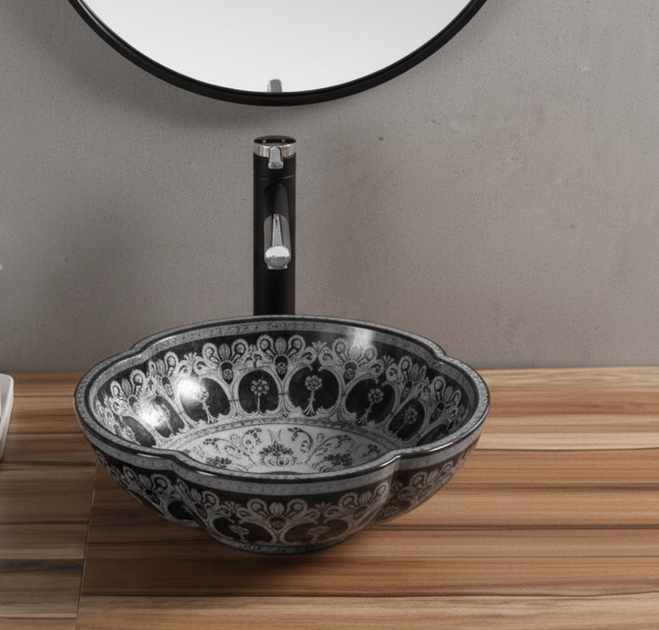 Premium Ceramic Wash Basin (Matt Black, Modern Minimalist Design  16.5 x 16.5 x5 In- AB600)