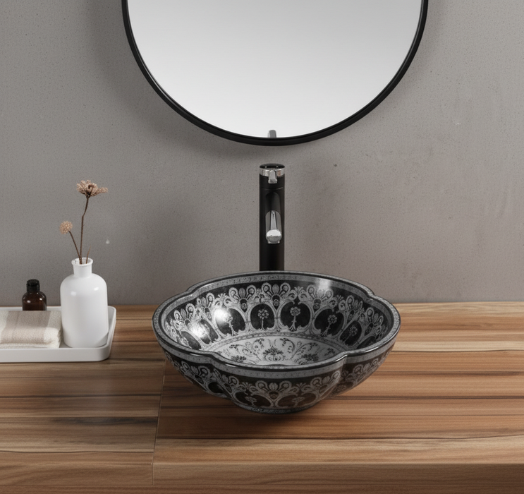 Premium Ceramic Wash Basin (Matt Black, Modern Minimalist Design  16.5 x 16.5 x5 In- AB600)
