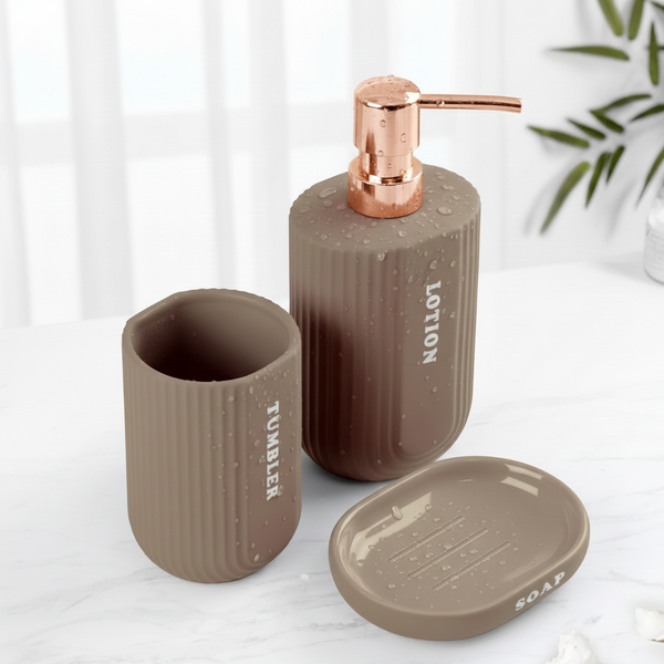3-Piece Ceramic Bathroom Accessory Set Brown