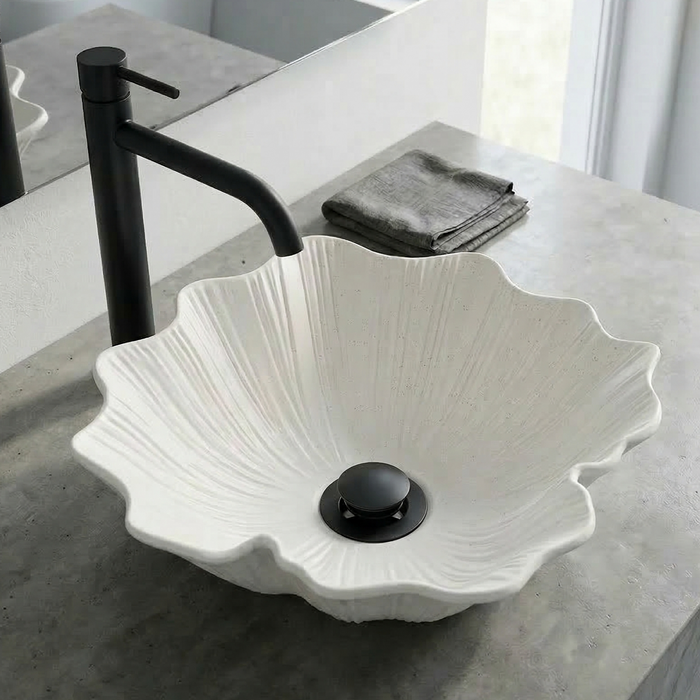 BASSINO Designer Artificial Table Top Basin – 18" Luxury Shell Shape Countertop Wash Basin