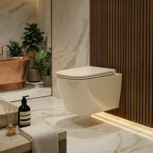 Bassino Wall Hung Toilet – Glossy Khakhi  | 20.5 x 13.5 x 14 Inches Modern WC